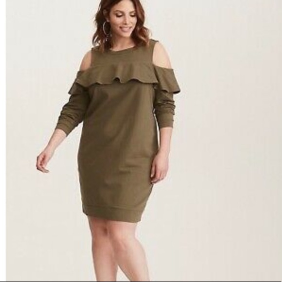 torrid Dresses & Skirts - TORRID OLIVEGREEN RUFFLEDKNIT SWEATSHIRT DRESS SZ1